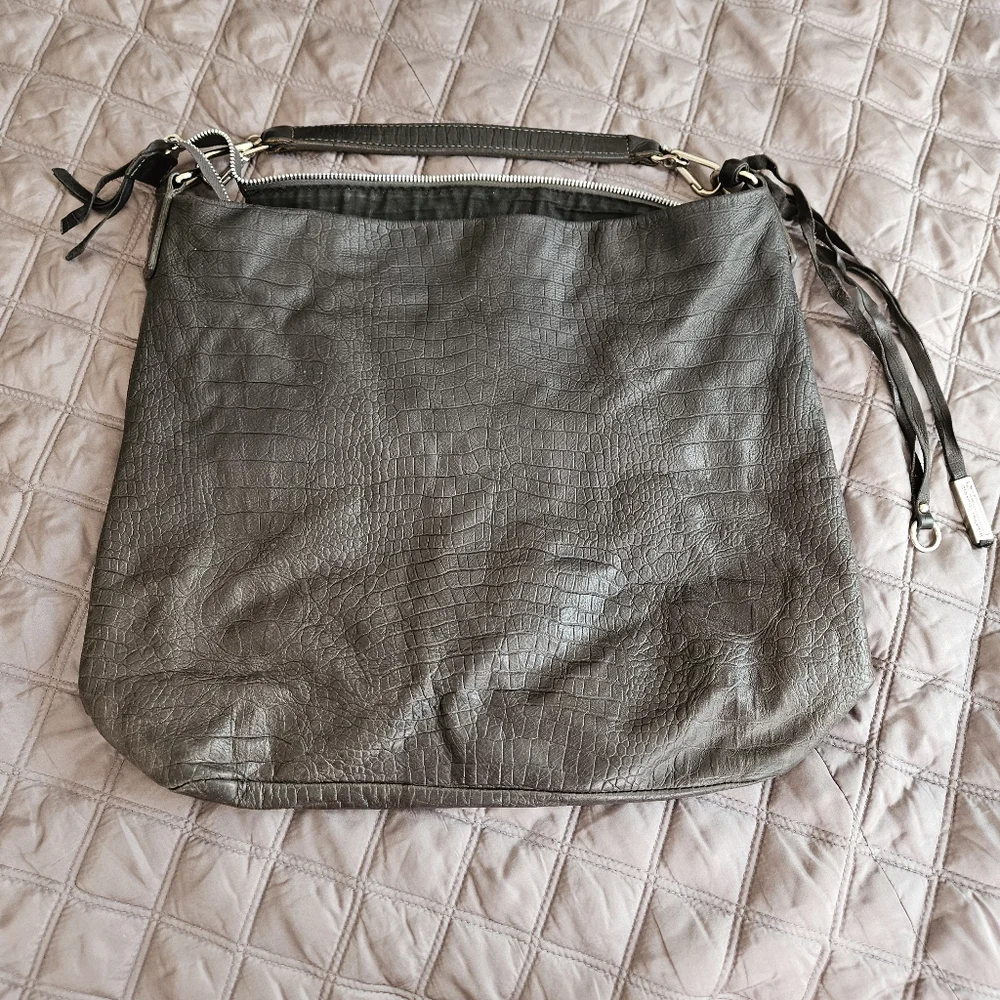 Black Crocodile Leather Gianni Chiarini Big Bag 14x14 - Picture 2 of 7